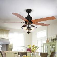 Eileen Grays LLC F6286Q110V - Parrot Uncle 52 in. Black Indoor Downrod Mount Chandelier Ceiling Fan with Remote, Modern