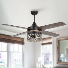 Eileen Grays LLC F6288Q110V - Parrot Uncle 52" Black Indoor Downrod Mounting Ceiling Fan with Light Kit and Remote, Farmhouse