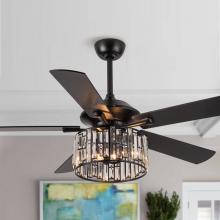 Eileen Grays LLC F6305BKQ110V - Parrot Uncle 52" Black Indoor 5-Blade Downrod Mount Crystal Ceiling Fan with Remote, Modern
