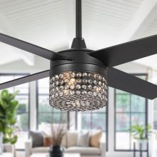 Eileen Grays LLC F6306Q110V - Parrot Uncle 48" Black Indoor Crystal Ceiling Fan with Remote Control and Light Kit, Modern