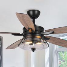 Eileen Grays LLC F6311Q110V - Parrot Uncle 52" Black Downrod Mount Ceiling Fan with Remote Control and Light Kit, Industrial