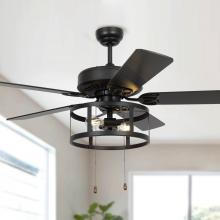 Eileen Grays LLC F6313110V - Parrot Uncle 52 in. Matte Black Indoor Ceiling Fan with Pull Chain, Industrial