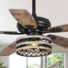Eileen Grays LLC F6319Q110V - Parrot Uncle 52" Black Indoor 5-Blade Ceiling Fan with Remote Control and Light Kit, Farmhouse