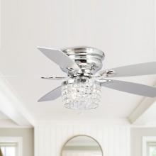 Eileen Grays LLC F6328Q110V - Parrot Uncle 52" Chrome Flush Mount Crystal Ceiling Fan with Light Kit and Remote Control, Moder