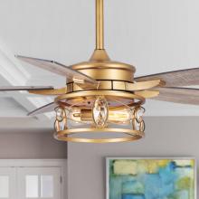 Eileen Grays LLC F6339Q110V - Parrot Uncle 52" Gold Indoor Crystal Ceiling Fan with Remote Control, Modern