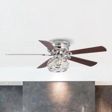 Eileen Grays LLC F6348Q110V - Parrot Uncle 48" 2-Light Chrome Crystal Flush Mount Ceiling Fan with Remote, Modern