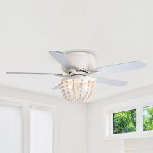 Eileen Grays LLC F6355110V - Parrot Uncle 48 in White Flush Mount Wood Beads Ceiling Fan, Farmhouse