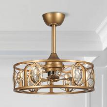 Eileen Grays LLC F8248BV110V - Parrot Uncle 22" Brass Gold Crystal Caged Ceiling Fan Chandelier, Modern