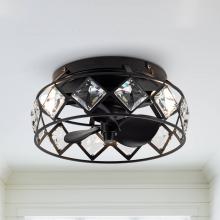 Eileen Grays LLC F8271110V - Parrot Uncle 12.2" Black Indoor 3-Light Caged Crystal Flush Mount Ceiling Fan, Modern