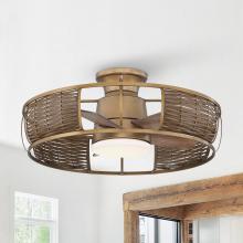 Eileen Grays LLC F8281110V - Parrot Uncle 26.7 Brass Flush Mount Indoor Natural Low Profile Integrated LED Caged Ceiling Fan