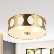 Eileen Grays LLC HLC-27270-3GOLD - Parrot Uncle 13.8 in. Gold 3-Light Drum Flush Mount Ceiling Light, Modern