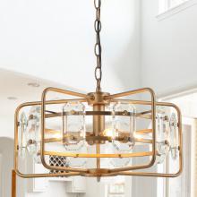 Eileen Grays LLC HLH-27137-4A-GD - Parrot Uncle Gold 4-Light Cage Crystal Chandelier Round Hanging Pendant Light, Modern