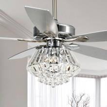 Eileen Grays LLC F6222Q110V - Parrot Uncle 52 in. Chrome Downrod Mount Crystal Chandelier Ceiling Fan with Remote, Modern