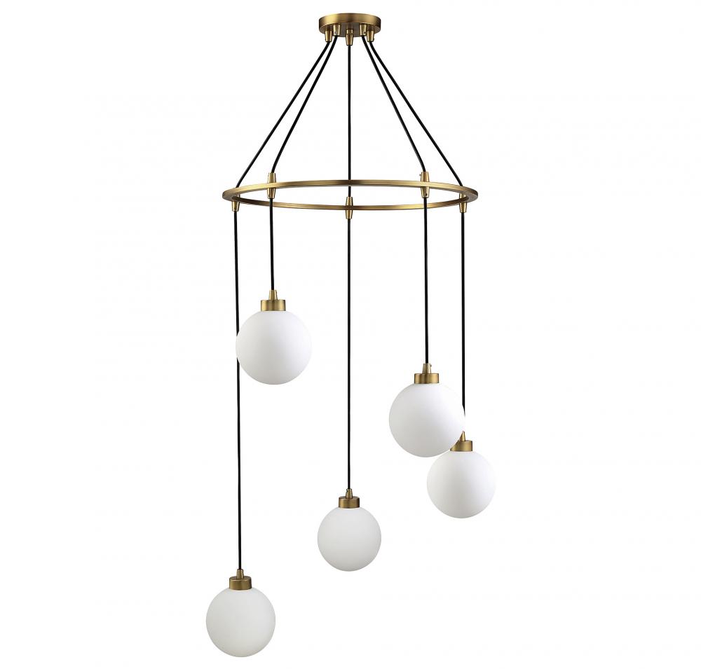 5-light Pendant In Natural Brass