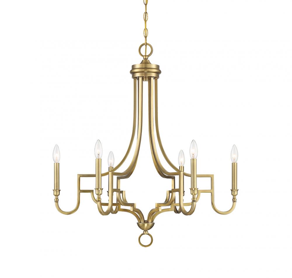 6-light Chandelier In Natural Brass