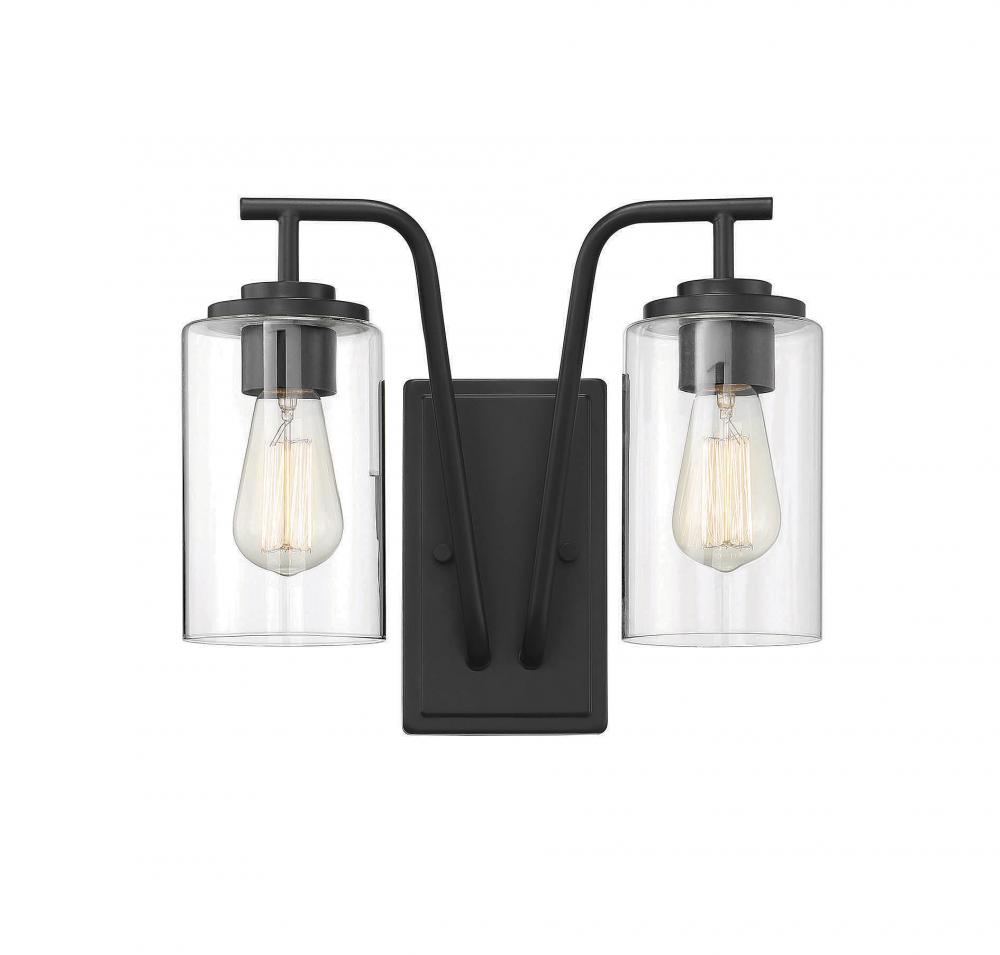 2-Light Outdoor Wall Lantern in Matte Black