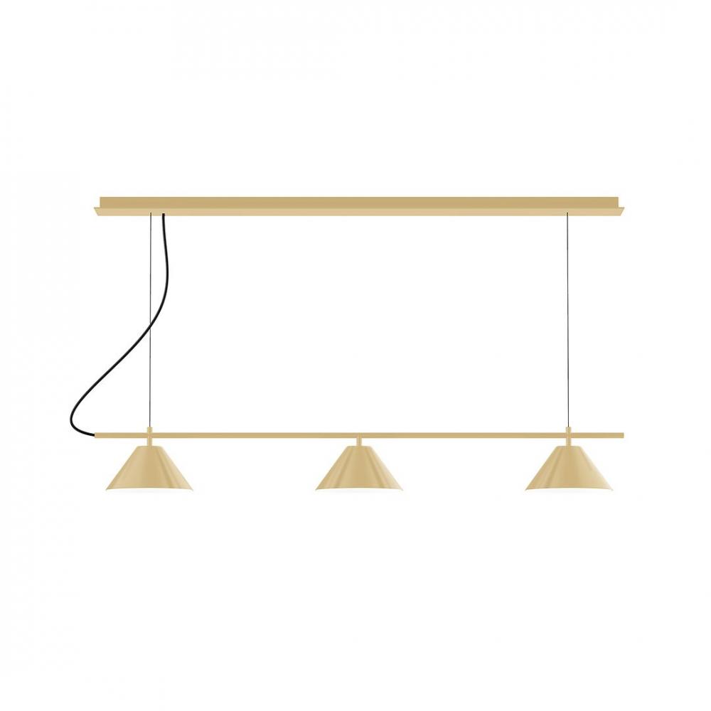 2-Light Linear Axis LED Chandelier with Brown and Ivory Houndstooth Fabric Cord, Bright Yellow