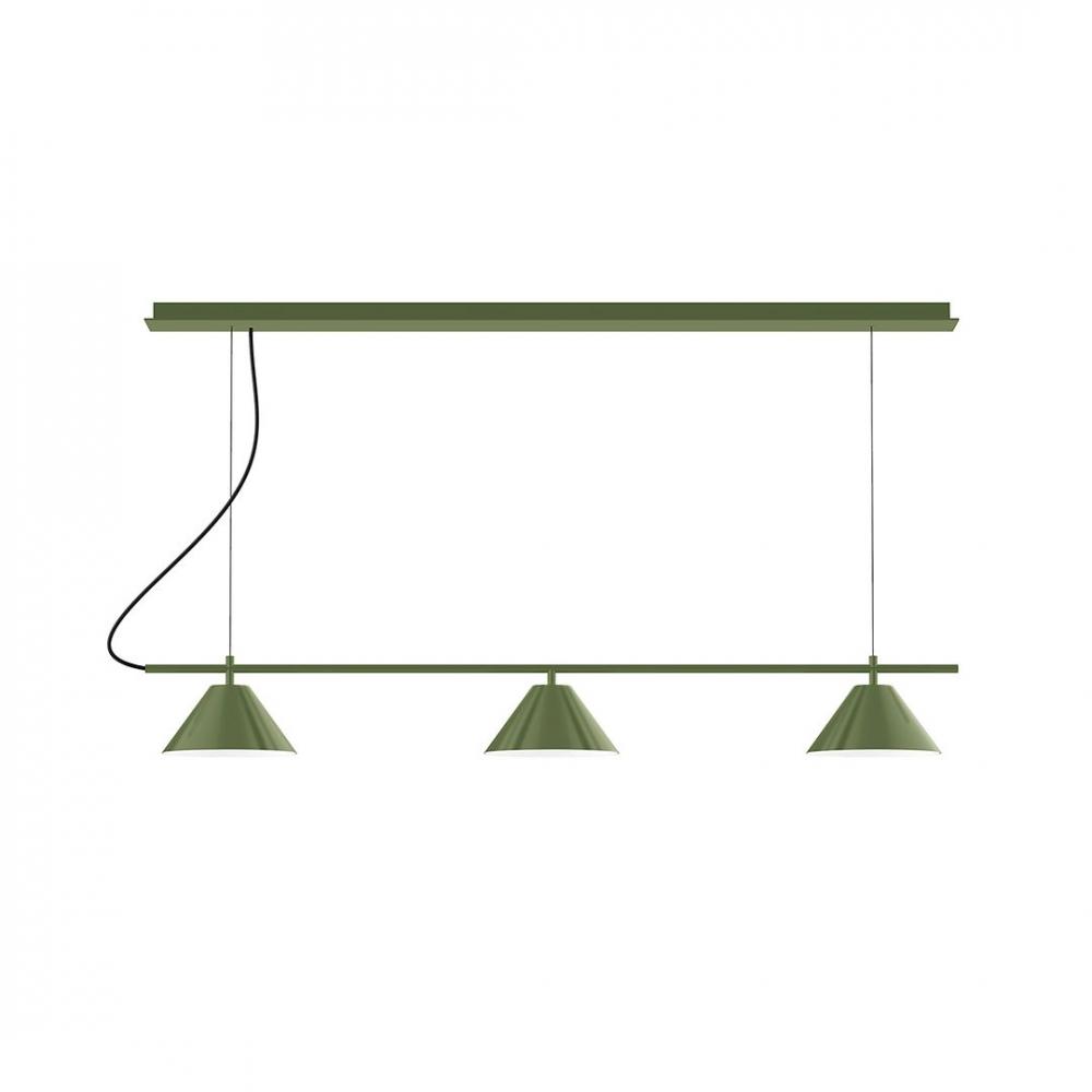 2-Light Linear Axis LED Chandelier with Black Fabric Cord, Forest Green