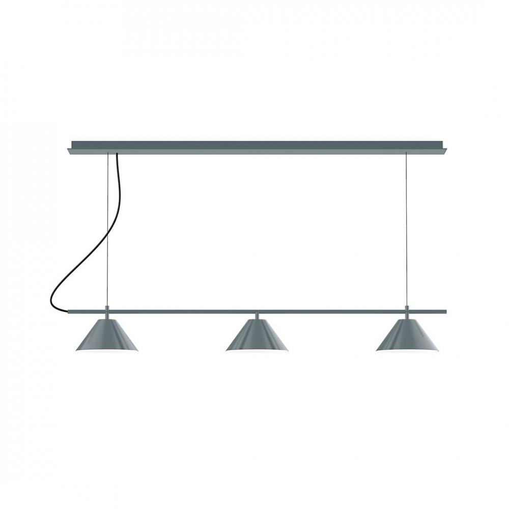 2-Light Linear Axis LED Chandelier with White and Gray Dot Fabric Cord, Forest Green