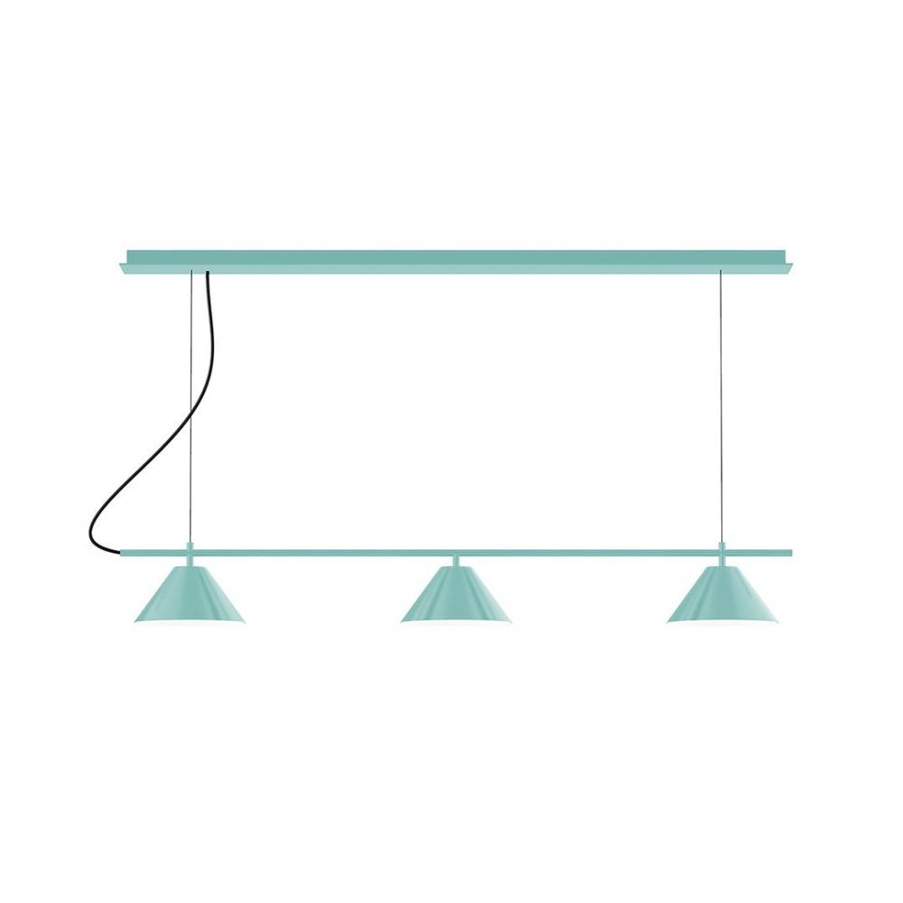 2-Light Linear Axis LED Chandelier with Navy Mini Tweed Fabric Cord, Architectural Bronze