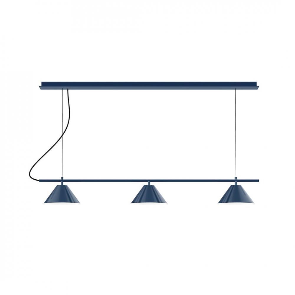 2-Light Linear Axis LED Chandelier with Gray Fabric Cord, Light Blue