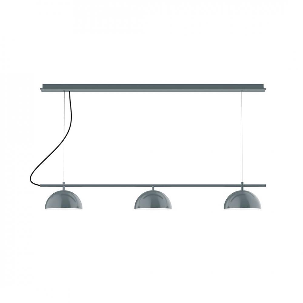 3-Light Linear Axis LED Chandelier with Neutral Argyle Fabric Cord, Forest Green