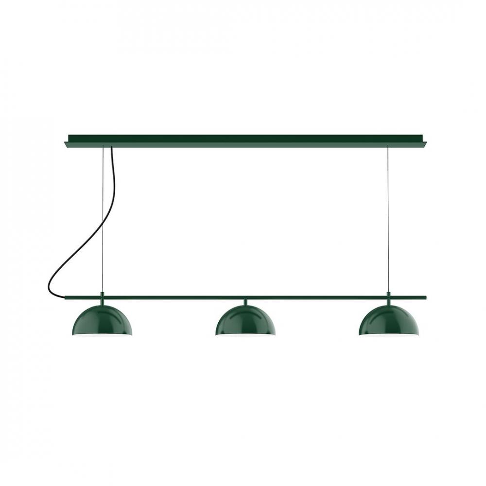 3-Light Linear Axis LED Chandelier with Polished Copper Fabric Cord, Sea Green