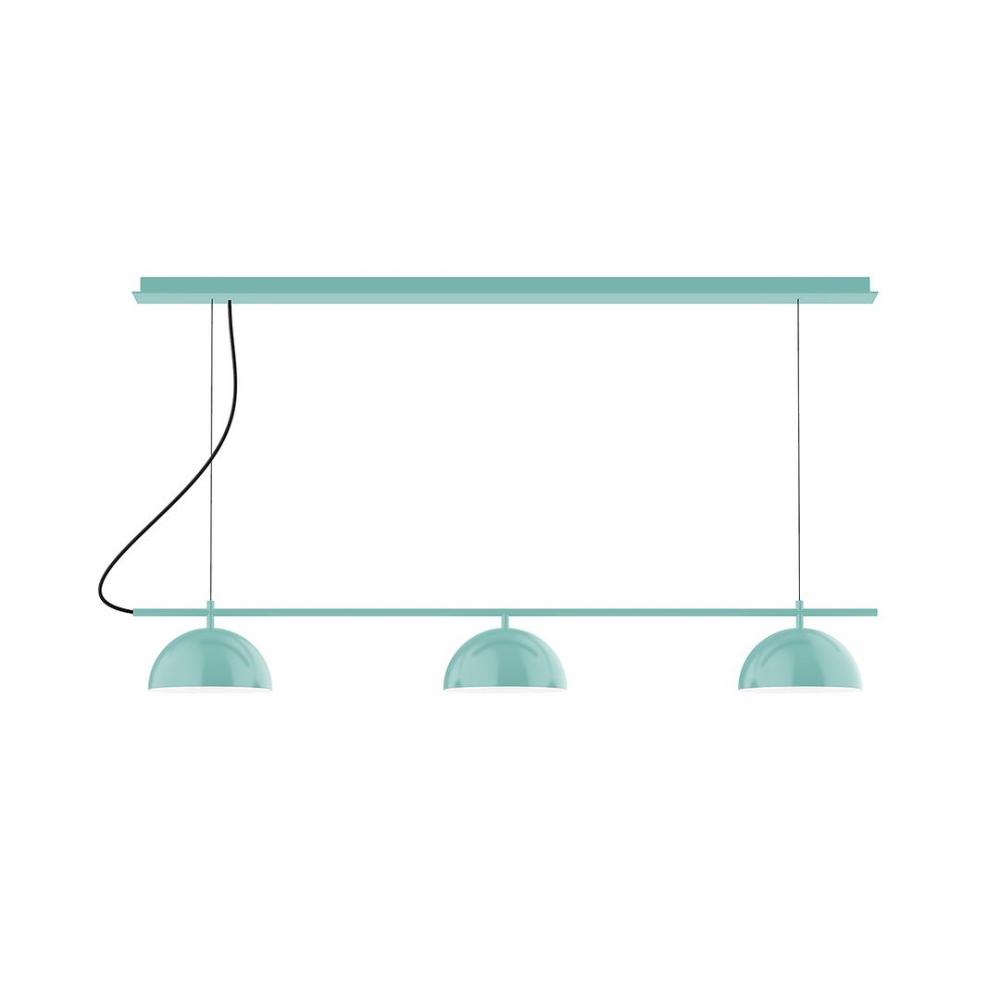 3-Light Linear Axis LED Chandelier with Brown and Ivory Houndstooth Fabric Cord, Light Blue