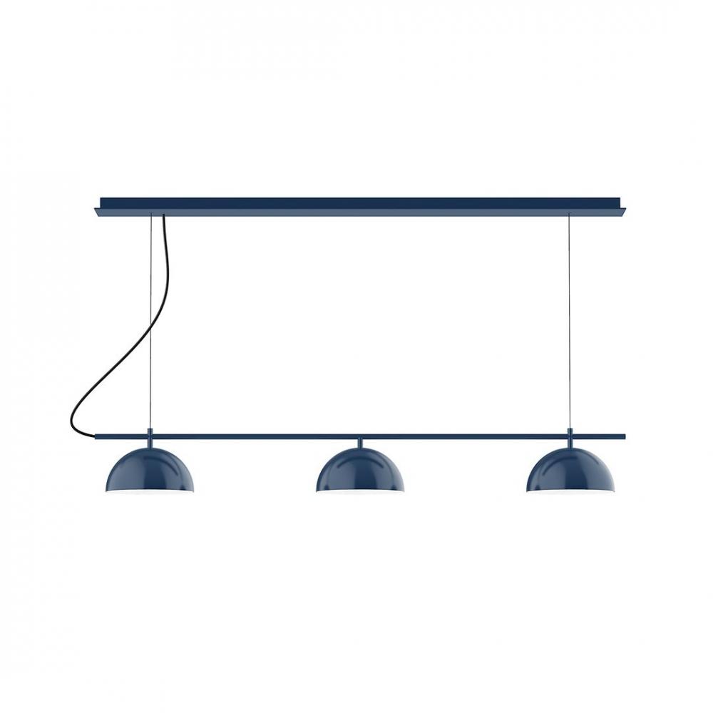 3-Light Linear Axis LED Chandelier with Gray Fabric Cord, Light Blue