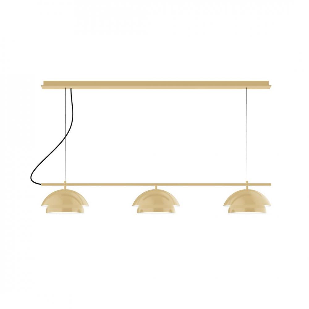 2-Light Linear Axis LED Chandelier with Neutral Argyle Fabric Cord, Mauve