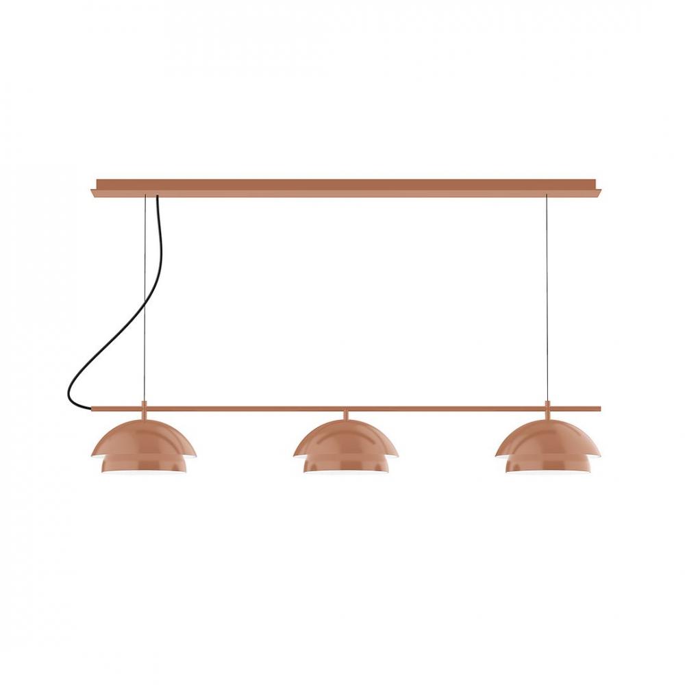 2-Light Linear Axis LED Chandelier with Brown and Ivory Houndstooth Fabric Cord, Fern Green