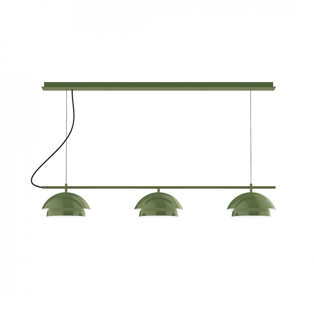 2-Light Linear Axis LED Chandelier with Black Fabric Cord, Forest Green