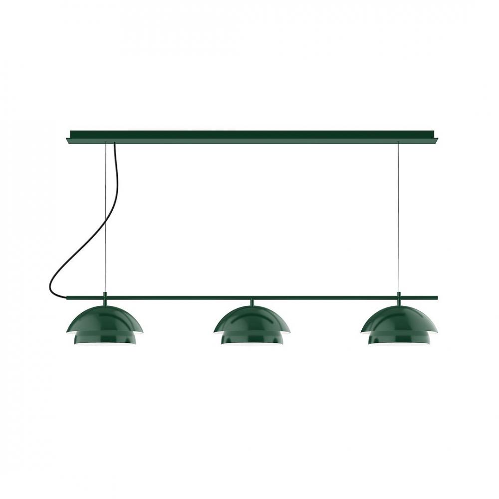 2-Light Linear Axis LED Chandelier with Navy Mini Tweed Fabric Cord, Sea Green