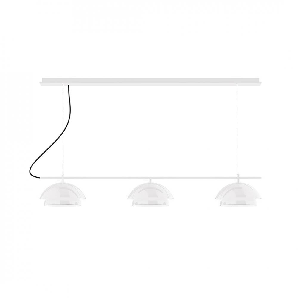 2-Light Linear Axis LED Chandelier with White and Gray Dot Fabric Cord, Navy