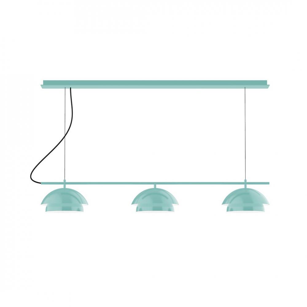 2-Light Linear Axis LED Chandelier with Black Fabric Cord, Light Blue