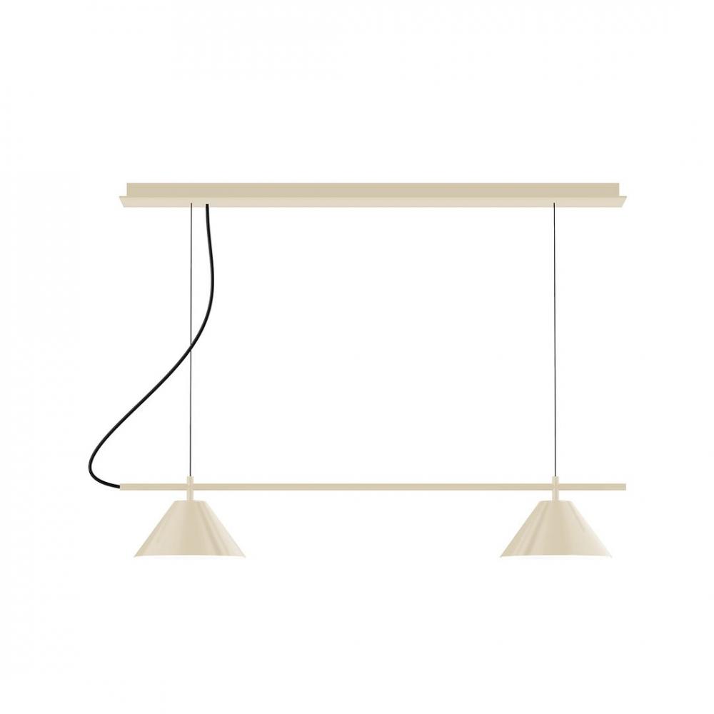 2-Light Linear Axis LED Chandelier with White and Gray Dot Fabric Cord, Cream