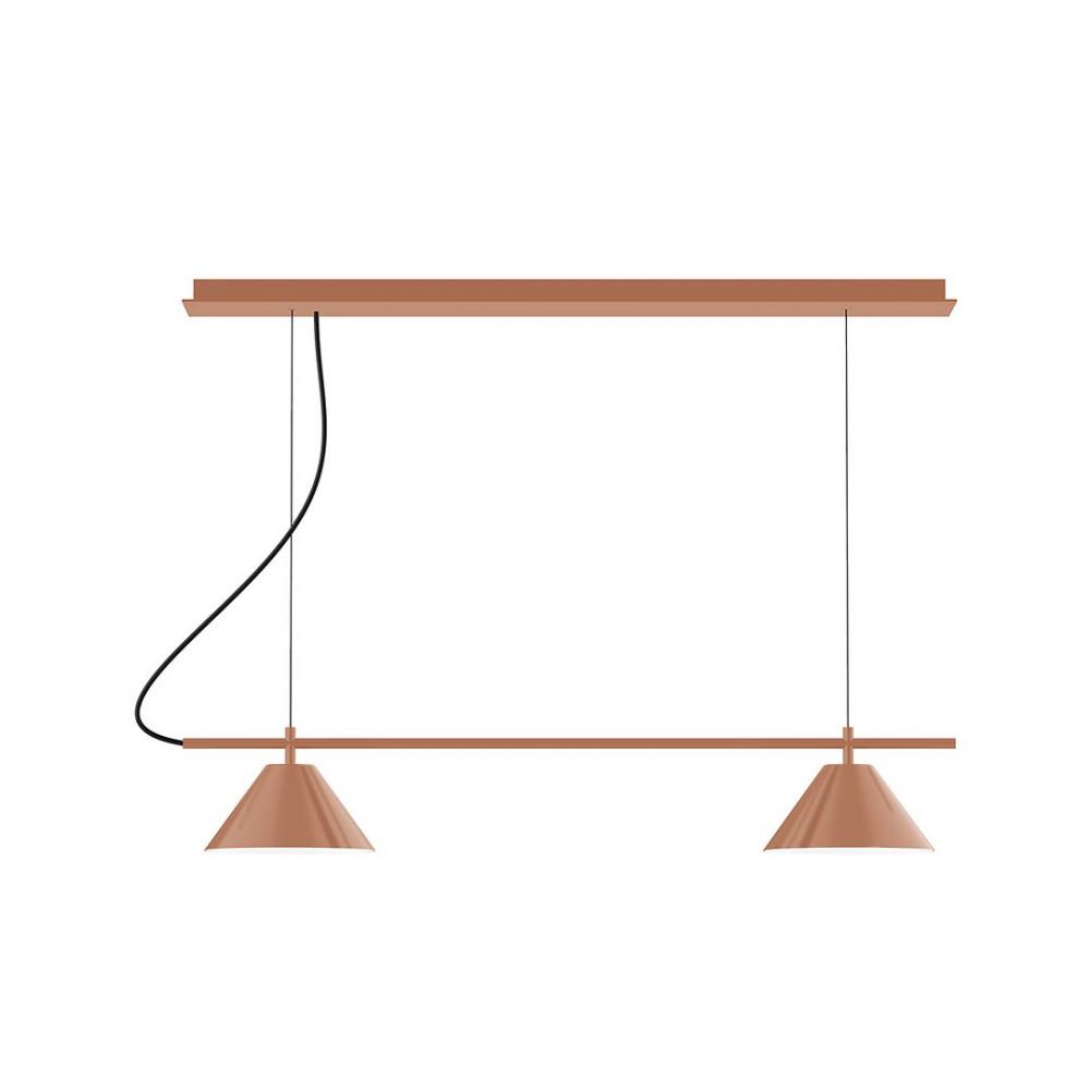 2-Light Linear Axis LED Chandelier with White and Gray Dot Fabric Cord, Terracotta