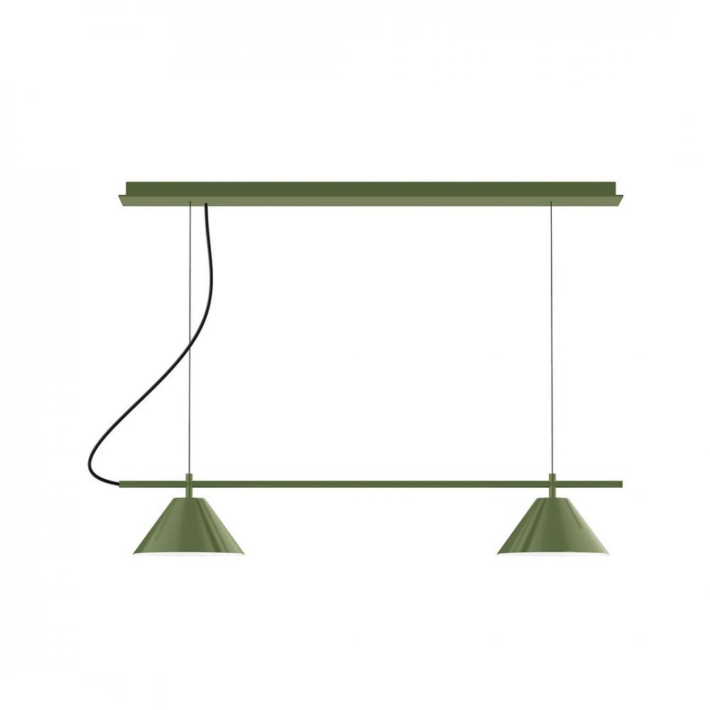 2-Light Linear Axis LED Chandelier with White Fabric Cord, Fern Green