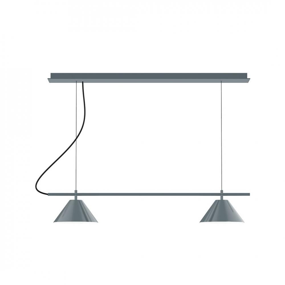 2-Light Linear Axis LED Chandelier with Gray Fabric Cord, Slate Gray