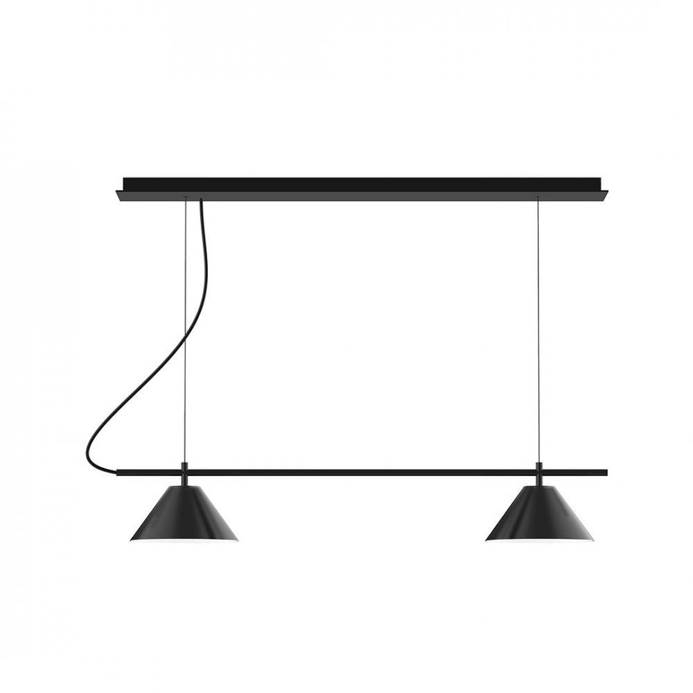 2-Light Linear Axis LED Chandelier with Cool Tweed Fabric Cord, Black