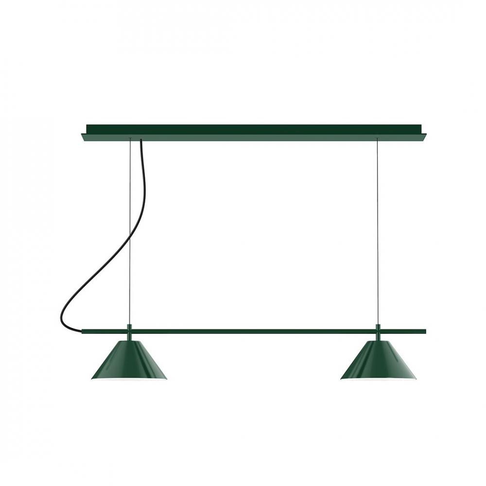 2-Light Linear Axis LED Chandelier with Cool Tweed Fabric Cord, Forest Green