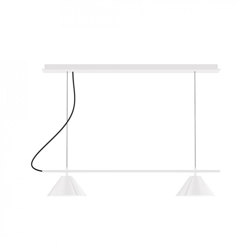 2-Light Linear Axis LED Chandelier with Ivory Fabric Cord, White