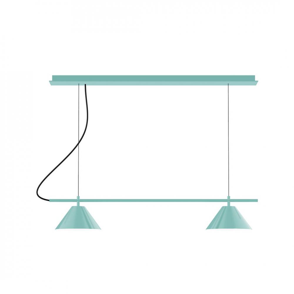 2-Light Linear Axis LED Chandelier with White and Gray Dot Fabric Cord, Sea Green