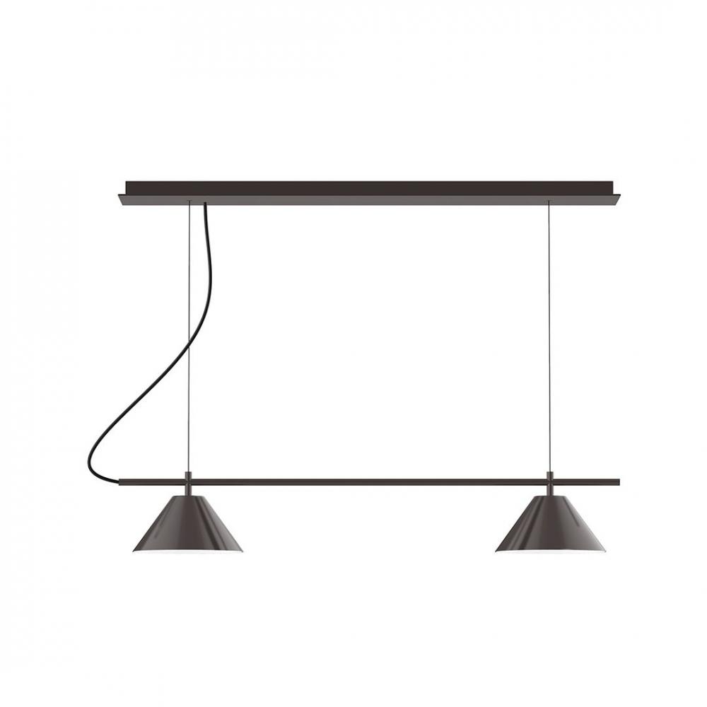 2-Light Linear Axis LED Chandelier with Polished Copper Fabric Cord, Architectural Bronze