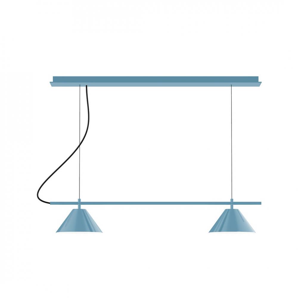 2-Light Linear Axis LED Chandelier with Polished Copper Fabric Cord, Light Blue