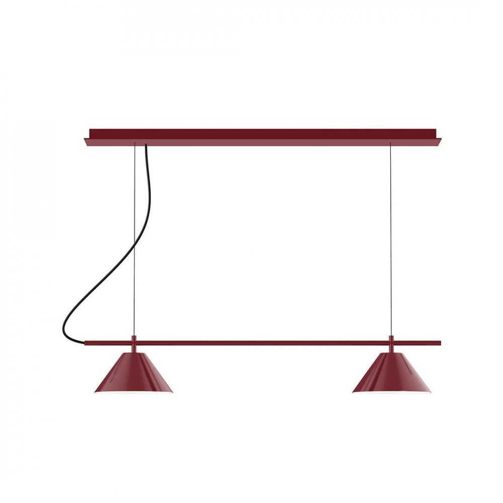 2-Light Linear Axis LED Chandelier with Navy Mini Tweed Fabric Cord, Barn Red