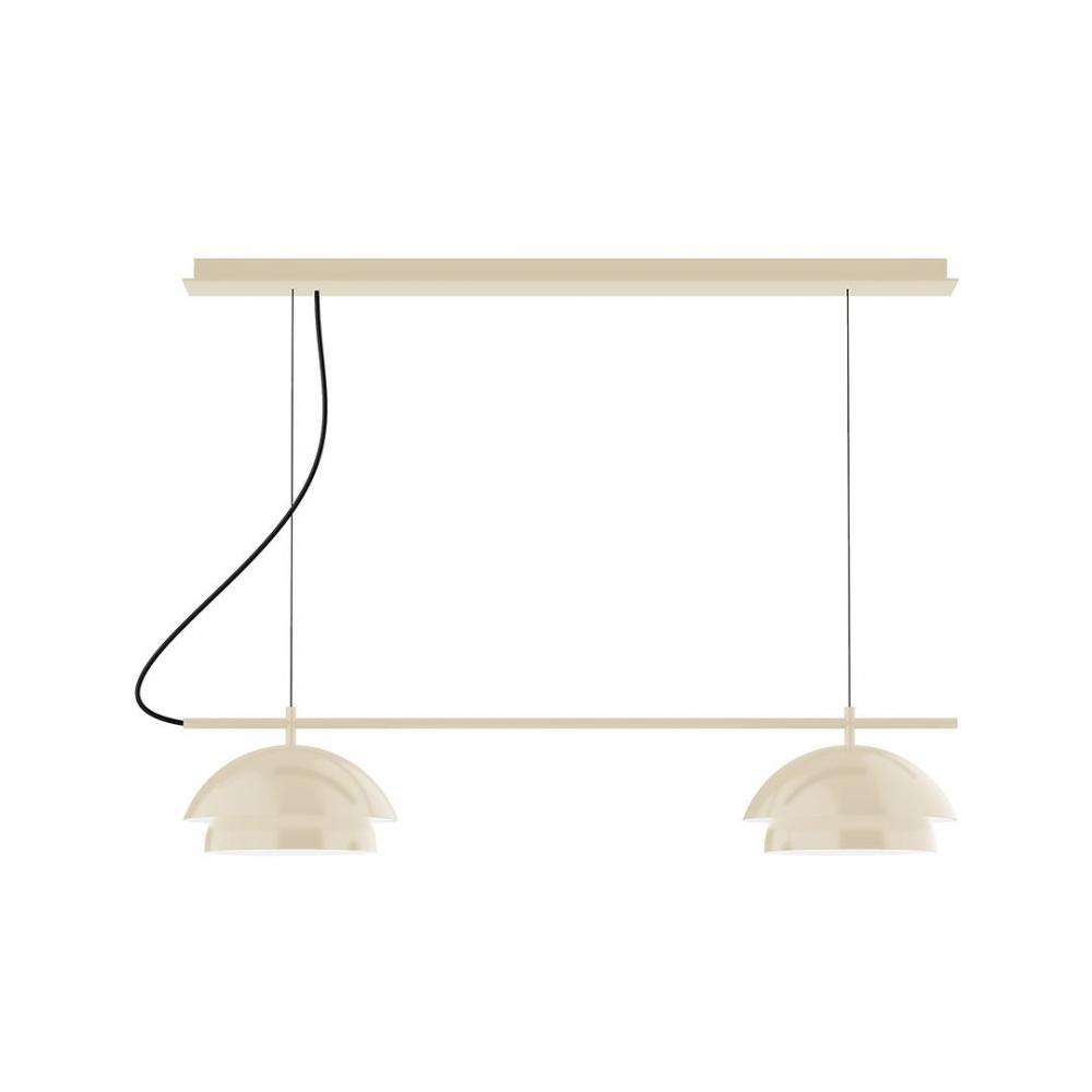 2-Light Linear Axis LED Chandelier with Ivory Fabric Cord, Cream