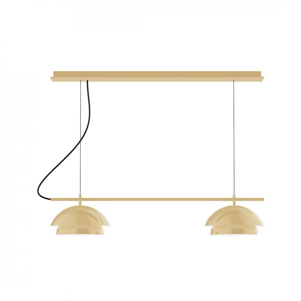 2-Light Linear Axis LED Chandelier with White Fabric Cord, Ivory