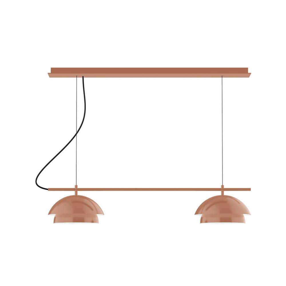 2-Light Linear Axis LED Chandelier with Black Fabric Cord, Terracotta