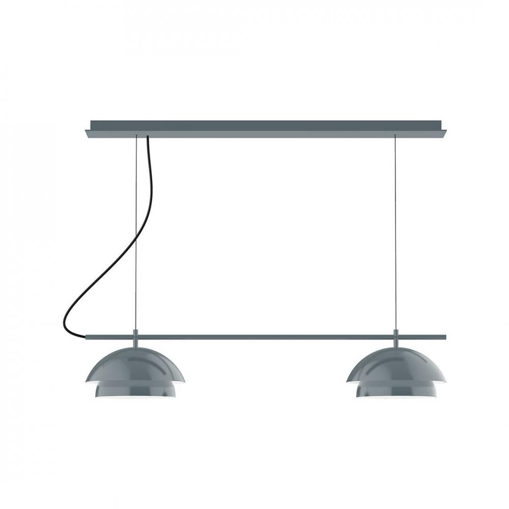 2-Light Linear Axis LED Chandelier with Black and White Houndstooth Fabric Cord, Slate Gray